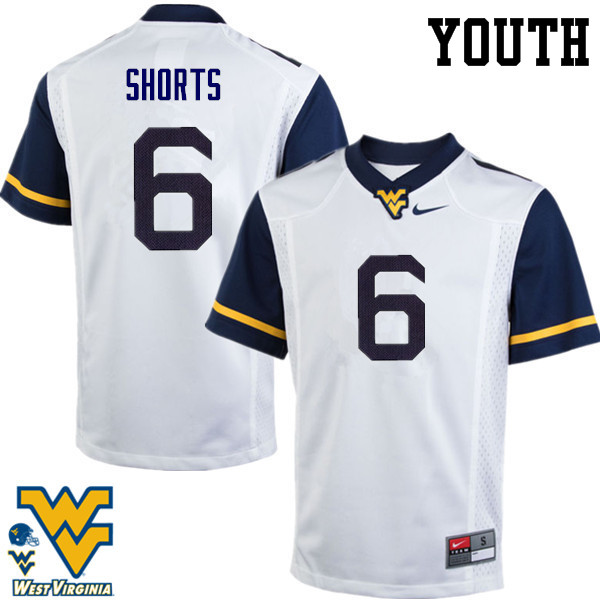 NCAA Youth Daikiel Shorts West Virginia Mountaineers White #6 Nike Stitched Football College Authentic Jersey VA23N42UJ